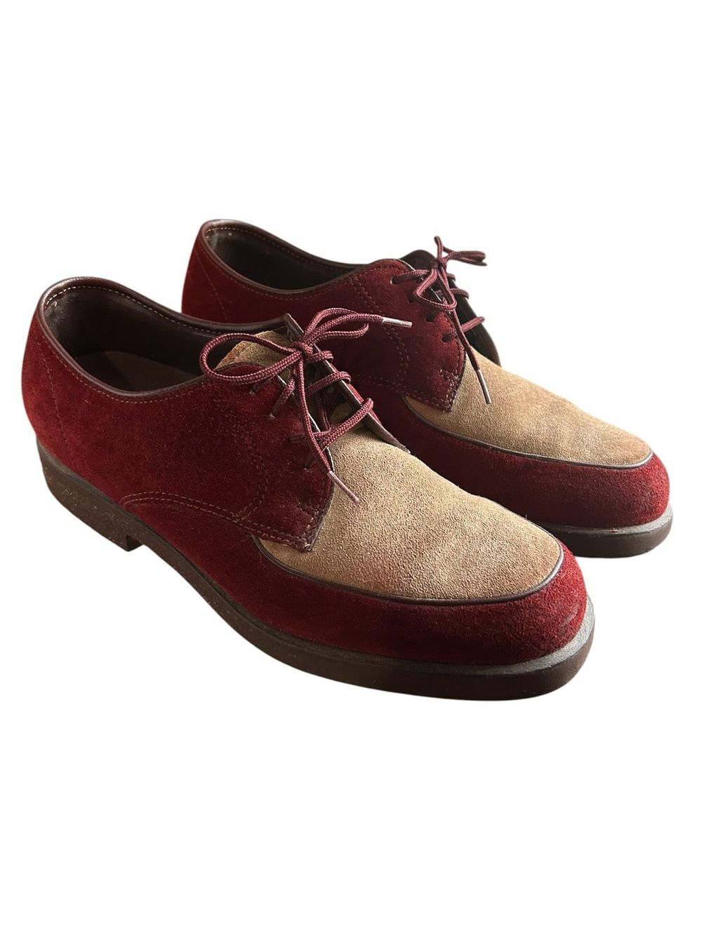 HUSH PUPPIES Vintage 70s Women’s Two-Tone Suede OxfordShoes Burgundy/Tan - 7.5M